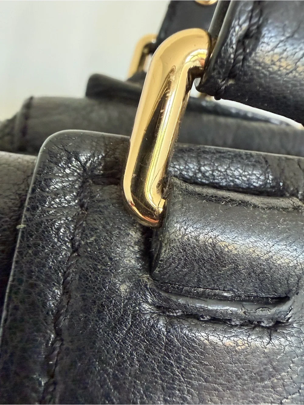 Michael Kors Black Pebbled Leather Tote Handbag Gold MK Medallion